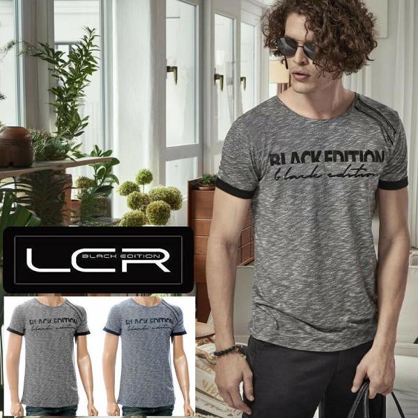 Tシャツ メンズ 半袖 肩ジップ 黒/紺 ロゴ ストレッチ クルー