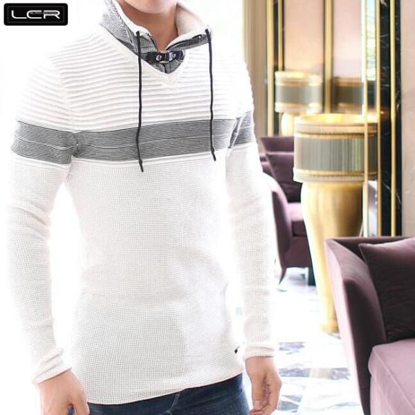 薄手のニット ハイネック モックネック セーター 2枚襟 ハーフジップ