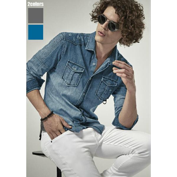 ダンガリーシャツ デニムシャツ クラッシュ 袖プリーツデザイン メンズ 長袖 ブルー ブラック ルーズフィット Buyee Buyee Japanischer Proxy Service Kaufen Sie Aus Japan