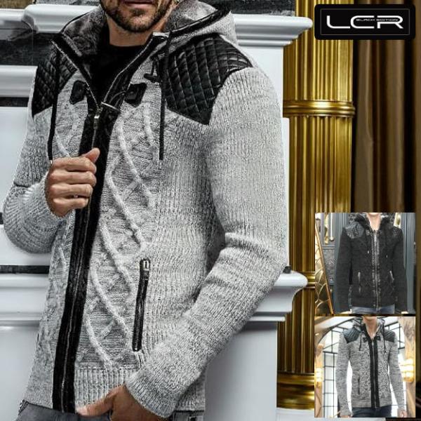 ニットパーカー ニットジャケット セーター メンズ ジップアップ 白