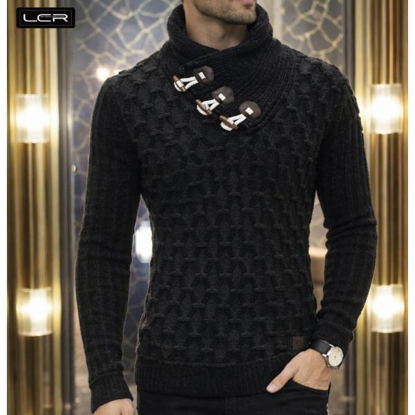 ショールカラー ニット セーター メンズ 黒/グレー M/L/XL/XXL トグル