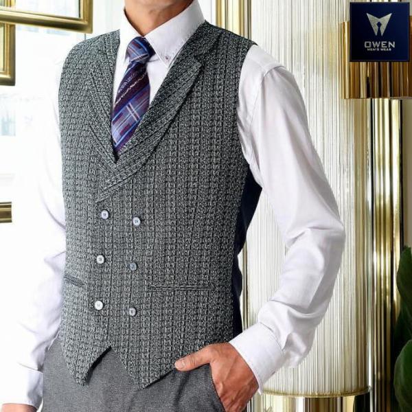 ジレ 前開き ベスト 襟付き ダブルブレスト ストライプ ブレザー