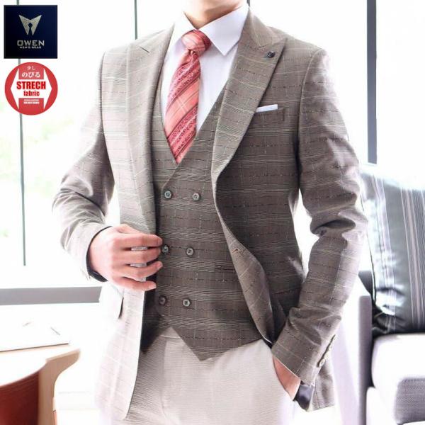 テーラードジャケット ジレ セットアップ グレージュ グレンチェック