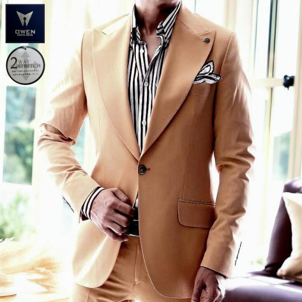 H BEAUTY&YOUTH ベージュ キャメル テーラードジャケットブレザー テーラードジャケット ワイドラペル ブレザー メンズ ベージュ タイト