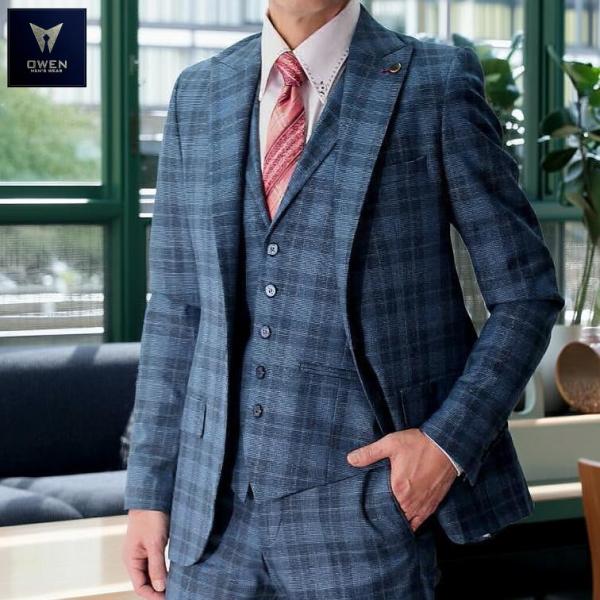 テーラードジャケット ジレ セットアップ 青/紺 メンズ チェック