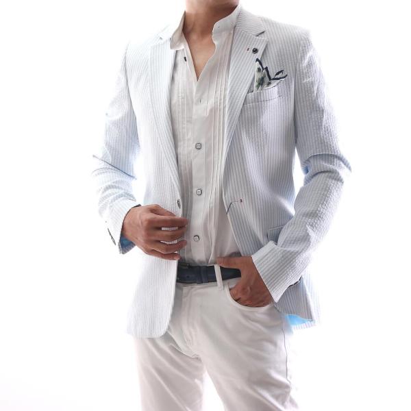 シアサッカー ジャケット サマージャケット 白 水色 ストライプ テーラードジャケット ストレッチ 春 夏 秋 背抜き メンズ ブレザー Dejapan Bid And Buy Japan With 0 Commission