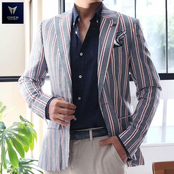 テーラードジャケット ブレザー 紺/ネイビー 麻/リネン