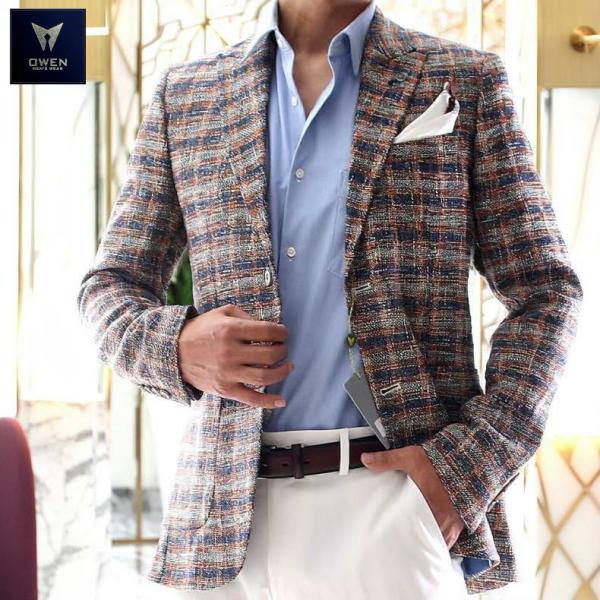 ツイード ジャケット テーラードジャケット ブレザー チェック 紺