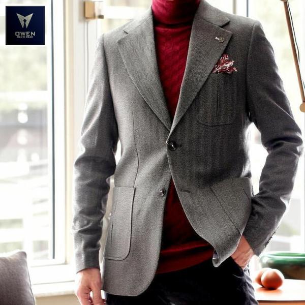 テーラードジャケット ブレザー 秋冬春 ヘリンボーン メンズ グレー