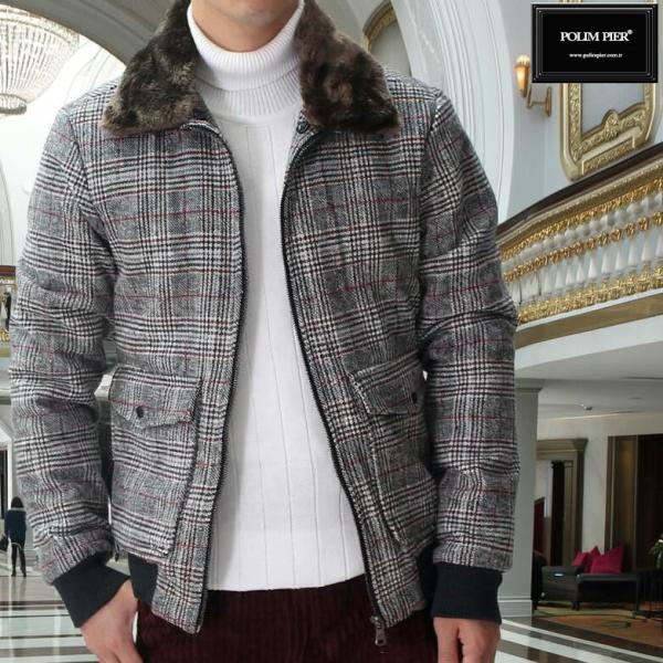 グレンチェック 中綿 ブルゾン ジャケット アウター 黒 メンズ