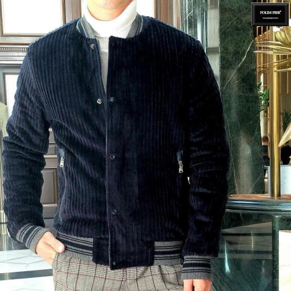 コーデュロイ ジャケット 中綿 ブルゾン アウター 紺 メンズ