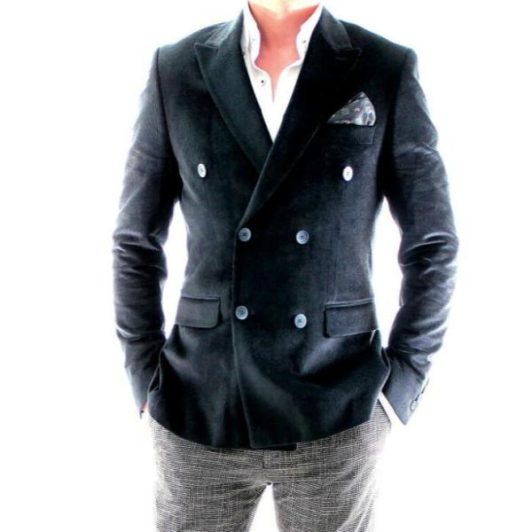 コーデュロイ テーラードジャケット ダブル ブレザー メンズ 紺
