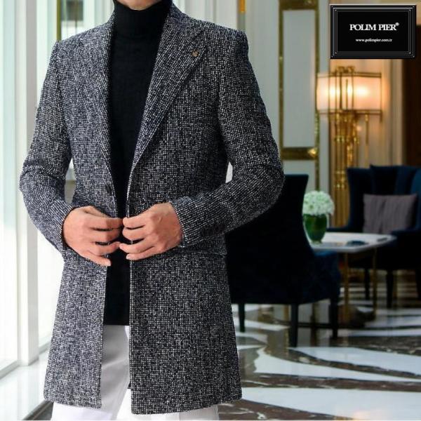 チェスターコート ツイード ハーフコート メンズ シングル 紺