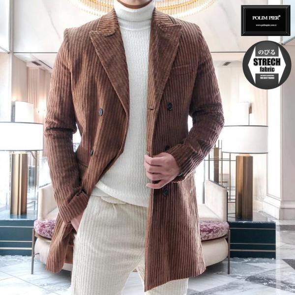 【Moare】コーデュロイ コート Mサイズ / we0130 チェスターコート 茶 コーデュロイ ハーフコート メンズ ダブル