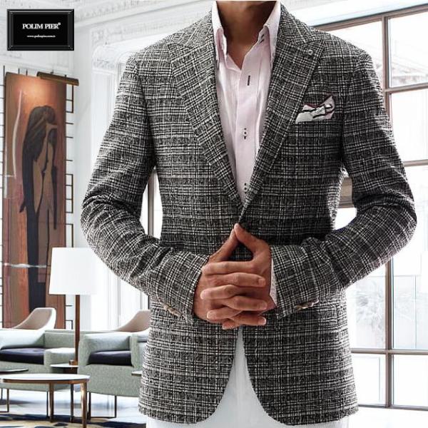 ツイードジャケット 7分袖 サイズ2／フランコフェラーロ ツイード テーラードジャケット チェック ブレザー メンズ