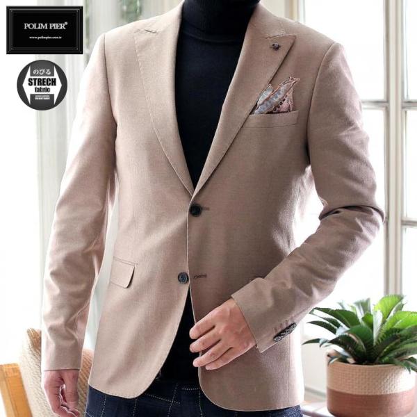 テーラードジャケット ブレザー メンズ ストレッチ ベージュ タイト