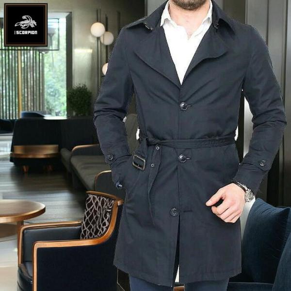 トレンチコート メンズ ハーフコート ビジネス ネイビー 紺 細身