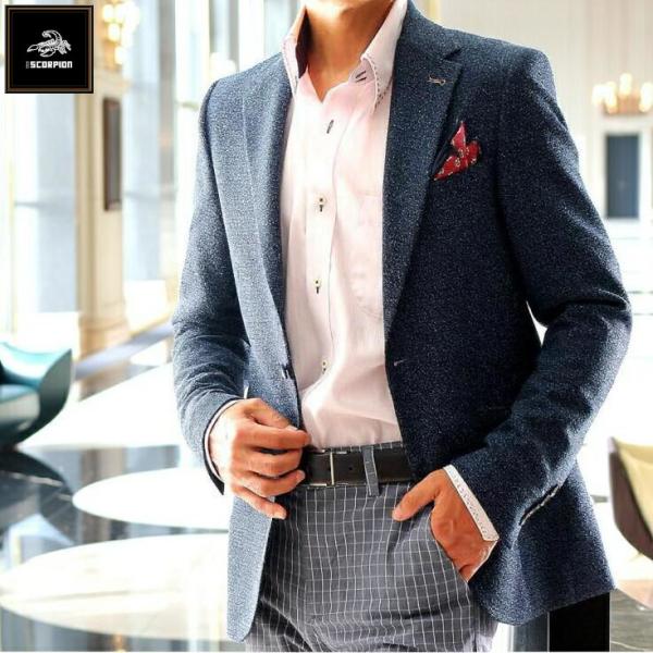 テーラードジャケット ブレザー メンズ ブルー 青 ビジネス ジャケパン