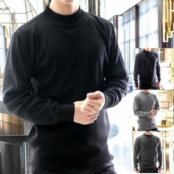 ハイネック ちびネック セーター ニット メンズ 薄手/薄地 黒/紺