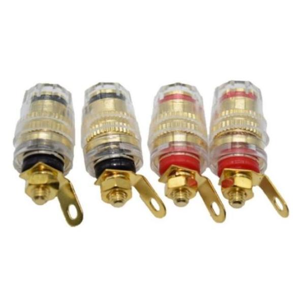 【商品説明】・オーディオ機器 、スピーカーの自作、改造等にご使用いただけます。 ・黒2個、赤2個、合計4個セットとなります。・外形(約):最大W14.5mm、H：32mm5・ネジ径:φ4mm、クランプ部孔径、板厚5〜6.8mmまでのケースに...