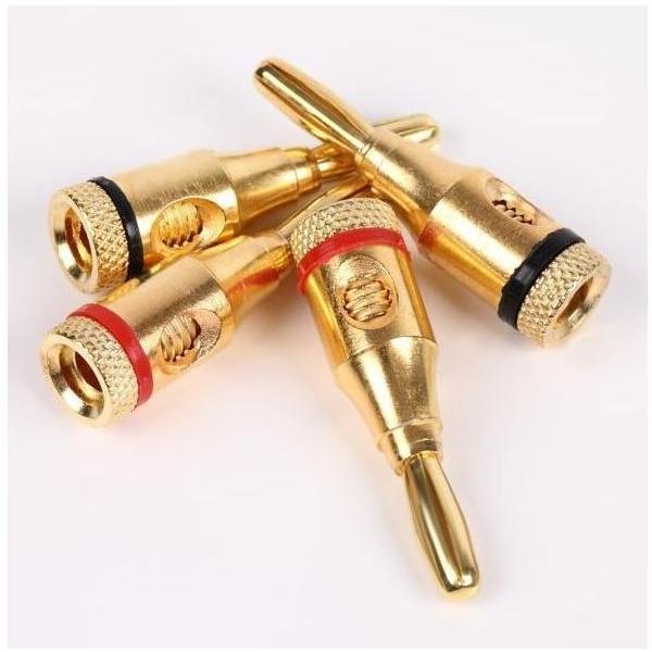 配送について送料込み（無料）の配送はゆうパケットです。お届けまでに、1〜5日の予定です。・サイズ：約40mm 重量:8g/本・黒、2本　赤、2本　合計　4本セット・底面もしくは側面の穴から簡単にスピーカーケーブルとバナナプラグを接続すること...