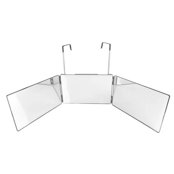三面鏡 化粧鏡 折り畳みミラー 壁掛け式 高さ調節可能 伸縮フック付き メイク ヘアセット セルフカット