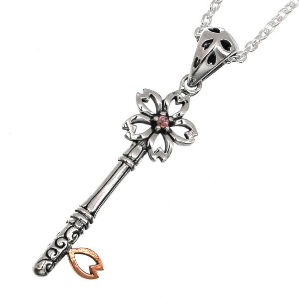 桜 鍵 ネックレス メンズ シルバー925 サクラ キー 和柄 花 和風 アズキチェーン付き ペンダント シルバーアクセサリー メンズアクセサリー 男女兼用 おしゃれ