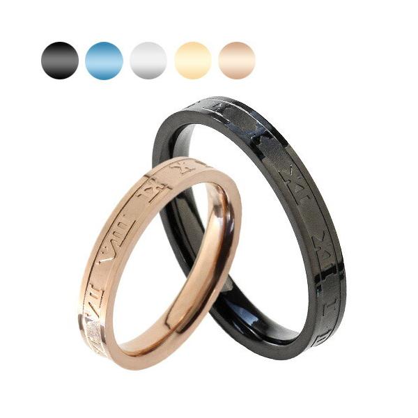 1から12までのローマ数字が刻印されたリングです。幅が約2.5mmとスリムで着けやすく、嬉しいサイジングになっています。ローマ数字モチーフのアクセサリーは人気が高くオススメのペアリングです。男性女性ともに3色のカラーから選んで組み合わせるこ...