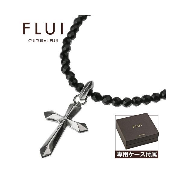 FLUI オニキスクロスネックレス メンズ シルバー925 天然石 エッジクロス 十字架 チョーカー ブラック 黒 細め ブランド アクセサリー 男性 女性 男女兼用 ペア