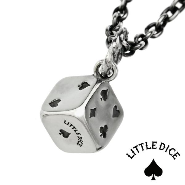 LITTLE DICE トランプダイスネックレス メンズ シルバー925 サイコロ スペード 燻し アズキチェーン 45cm 50cm ラッキーモチーフ ペンダント 個性的 小さめ