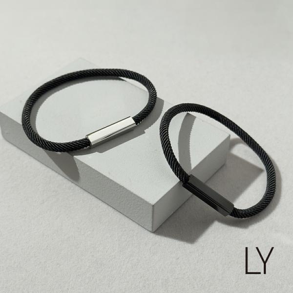 コードブレスレット メンズ レディース ブラック シルバー ロープ 紐  ステンレス シンプル ユニセックス LY ミニマル 韓国系 アクセサリー 10代 20代 30代 40代