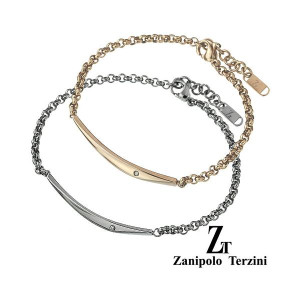 zanipolo terzini ダイヤモンド クレセント ペアブレスレット メンズ レディース 316Lステンレス プレート 細め シルバー ピンクゴールド ブランドブレスレット