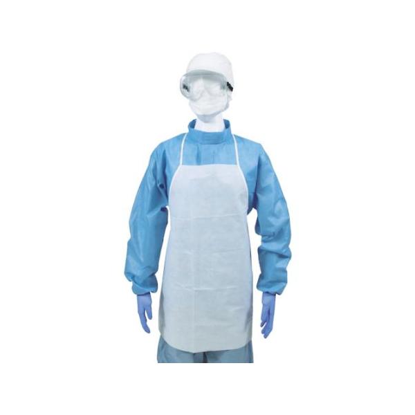 看護、介護用品 病院関連商品 手袋・ウェア　マスク、防護メガネ●不織布にポリエチレンフィルムを張り合わせてあり防水性能を持っています。●食品加工工場や水まわりの作業、その他作業に。●色：ホワイト●着丈（cm）：74●幅（cm）：63●胸付き...