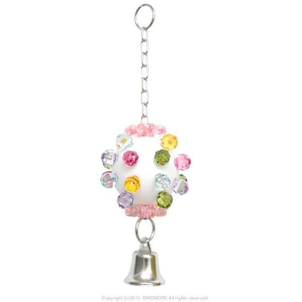 ALOHA HEAVEN のおもちゃに使用されている金属パーツ（リング、チェーン、ベル等）は、全てステンレス製となっております。人気のFUN FUNボールにステンレスベルがつきました！ジュエリーカットビーズとベルが愛鳥さんの好奇心に火を着け...