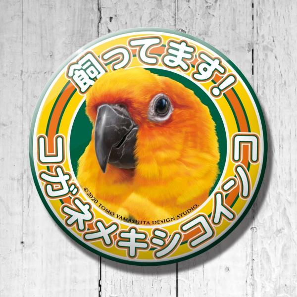 飼ってます缶バッジ　「コガネメキシコインコ」57mmの缶バッジです。