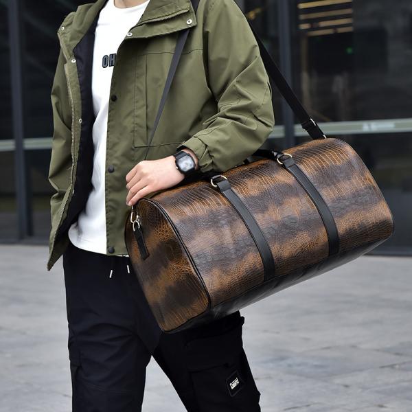 クロコ柄 大型 ボストンバッグ 大容量 旅行カバン 081 黒 茶 鞄 ヤクザ