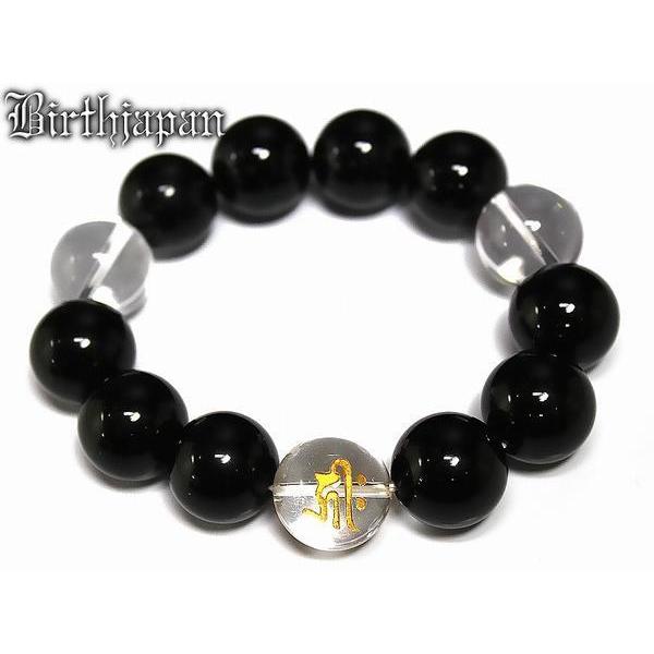極太18mm 高級オニキス&梵字水晶数珠ブレスレット アン 辰巳年  