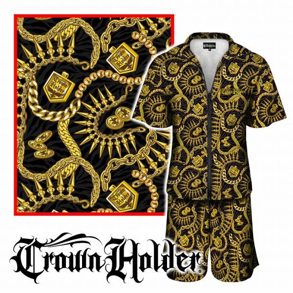 半袖 セットアップジャージ CH-012 黒 ゼブラチェーン 柄 総柄 服