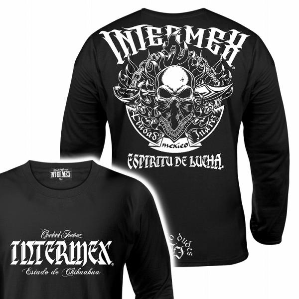 長袖 Tシャツ 服 itm-077 炎 スカル ロンT 黒 ドクロ ギャング