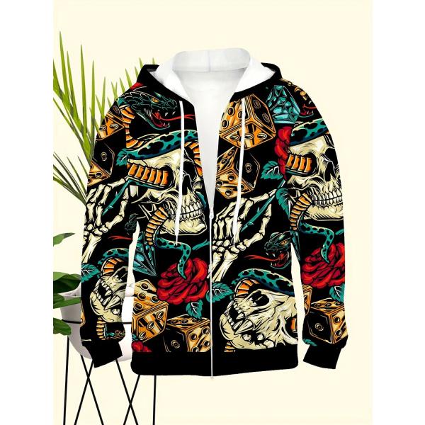 スカル×コブラ柄プリント パーカー030 派手 薄手 羽織り 上着 カジノ柄