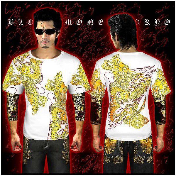 ポイント10倍 14001白×金 BLOOD MONEY TOKYO-半袖Tシャツ 昇龍 大きい
