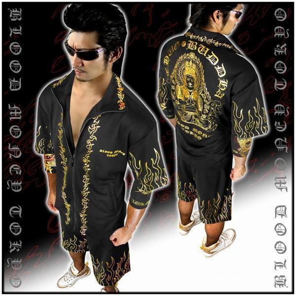 半袖 半ズボン セットアップ ジャージ メンズ 和柄 千手観音 仏様 上下