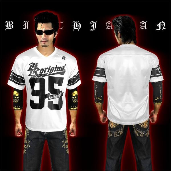 ポイント10倍 021 白×黒 半袖Tシャツ B系 HIPHOP ヤクザ 派手 夏物