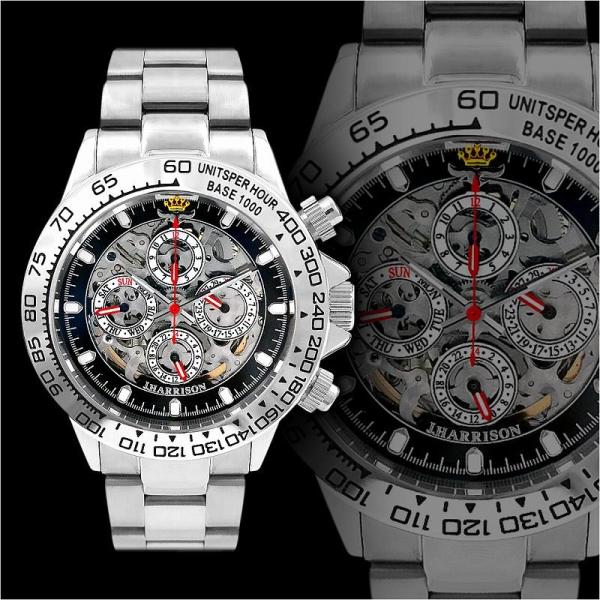 【NH70 MOD カスタム 自動巻 腕時計】スケルトン シルバー 赤 銀 黒 birthjapan_watch009slv