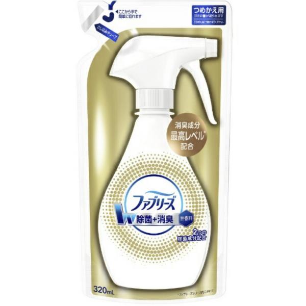 【商品詳細】●消臭成分最高レベル*配合＆無香料の「金のファブリーズ」●スーツ・制服のジャケットは10回を目安に。肌に触れる衣類やお子様のいるご家庭での使用もOK！●まくら・クッションは表と裏6回ずつ。布団・カーペットは20回を目安に布の奥ま...