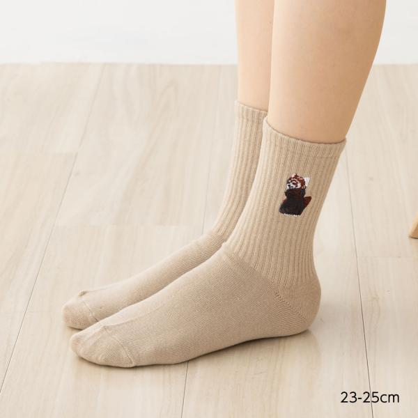 レッサーパンダ刺繍クルーソックス 23-25cm レディース 靴下 STREAM as