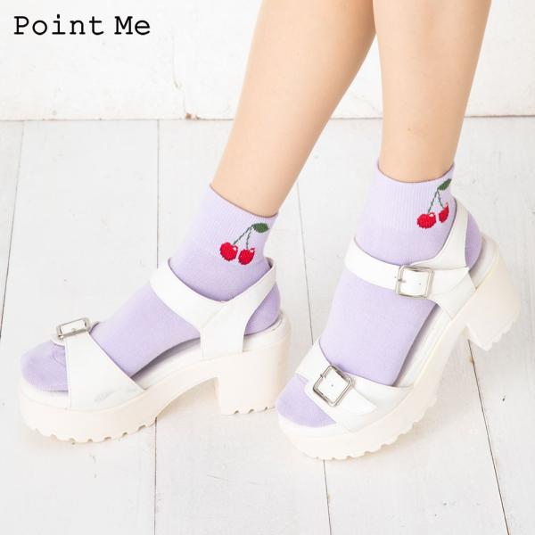 星屑さま専用 靴下とカチューシャ5点セット Point Me チェリーワンポイント ロークルーソックス 10cm丈 (23-25cm