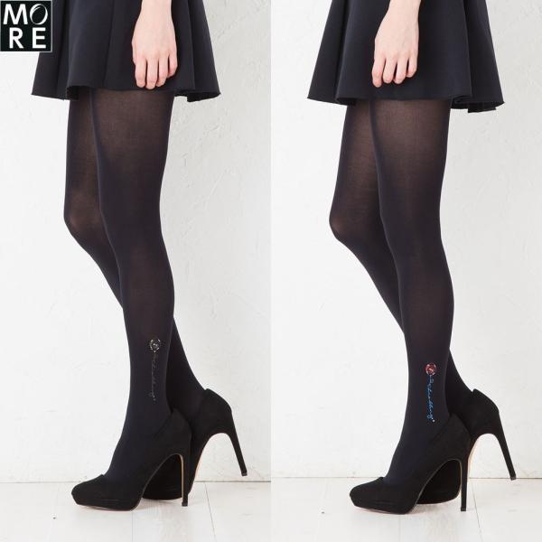 MORE ローズトラビングタイツ 80デニール (左足ワンポイント