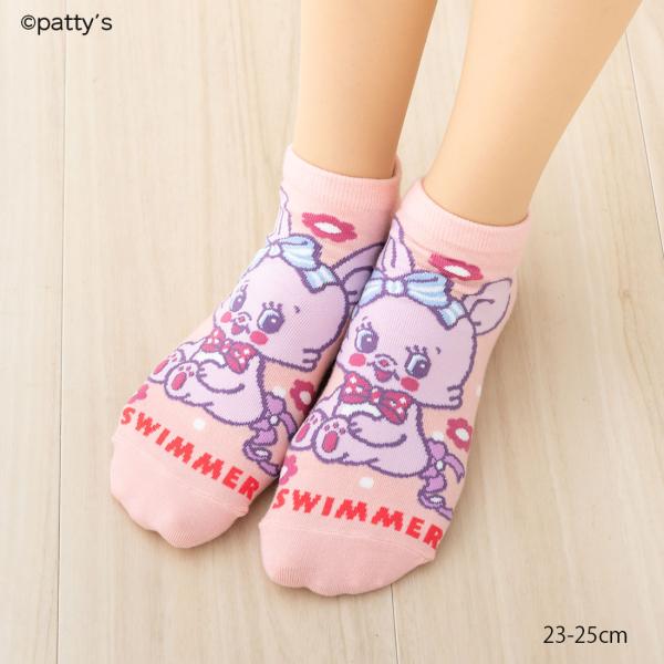 SWIMMER リボンウサギ柄 スニーカー丈ソックス ピンク 23-25cm