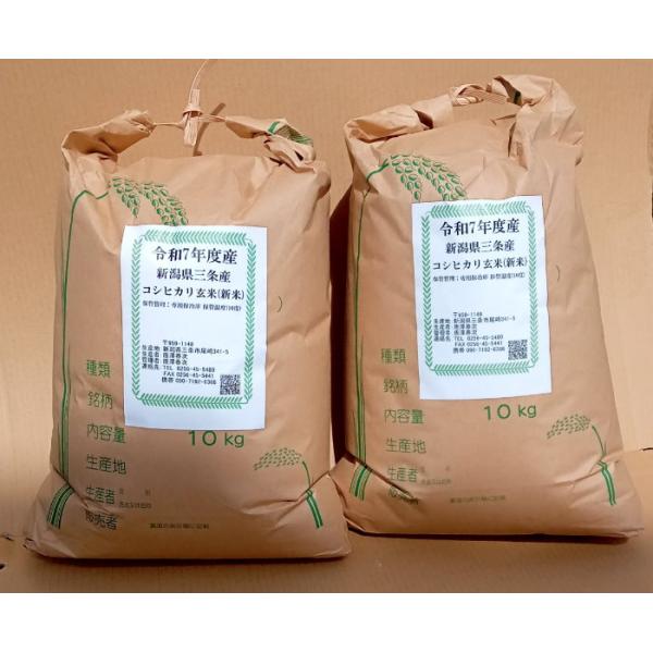 新潟栄産自家製 令和7年産 コシヒカリ 玄米 (10kg×2) 20kg 新米